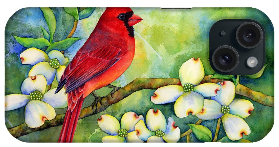 Cardinal iPhone Case featuring the painting Cardinal on Dogwood by Hailey E Herrera
