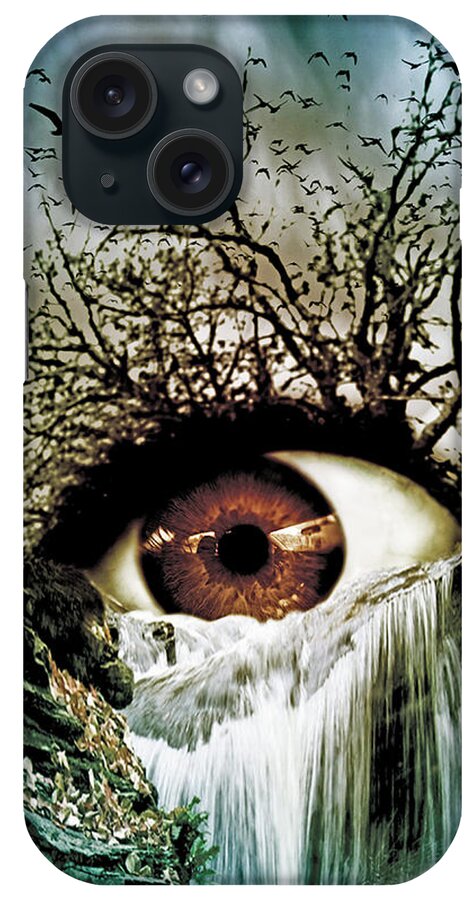 Marian Voicu iPhone Case featuring the digital art Cascade Crying Eye by Marian Voicu