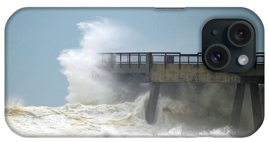 Emerald Coast iPhone Case featuring the photograph 0828 CAT 1 Hurricane Isaac Crashes into Navarre Beach Pier by Jeff at JSJ Photography