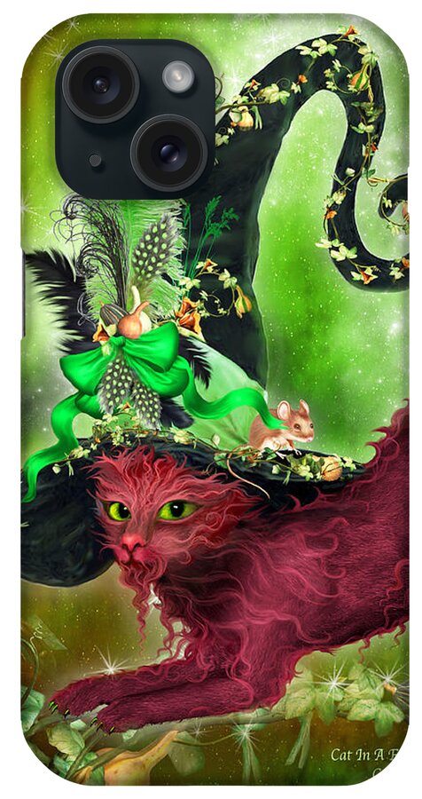 Cat iPhone Case featuring the mixed media Cat In Fancy Witch Hat 2 by Carol Cavalaris