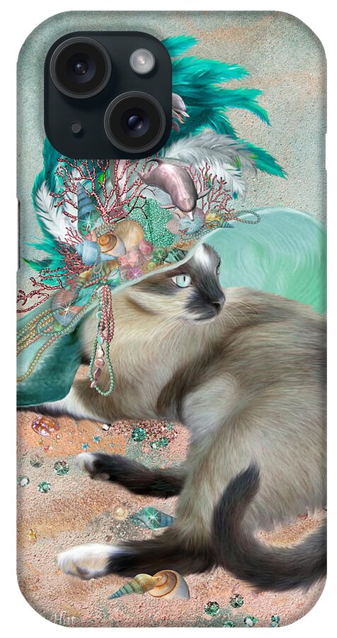 Cat iPhone Case featuring the mixed media Cat In Summer Beach Hat by Carol Cavalaris