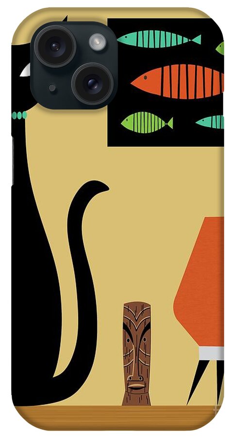 Mid Century Modern iPhone Case featuring the digital art Cat on Tabletop by Donna Mibus
