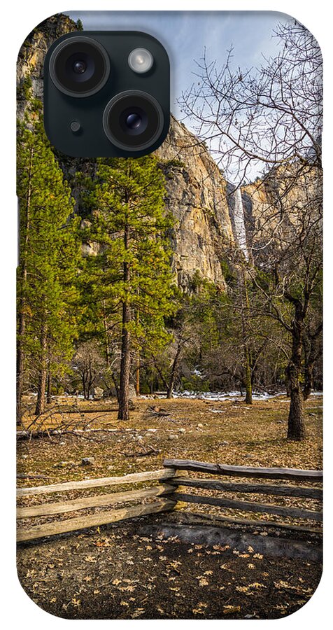 Yosemite iPhone Case featuring the photograph Cathedral Rock and Bridalveil Falls by Mike Lee