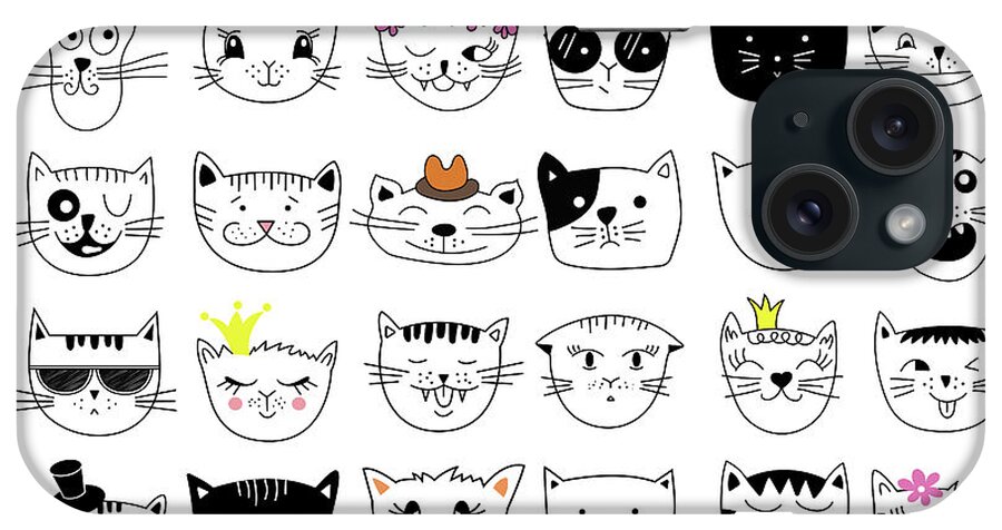 Pets iPhone Case featuring the digital art Cats, Set Of Cute Doodle by Alona Savchuk
