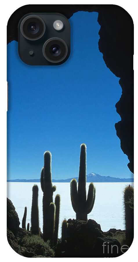 Bolivia iPhone Case featuring the photograph Cave and cacti Incahuasi Island by James Brunker