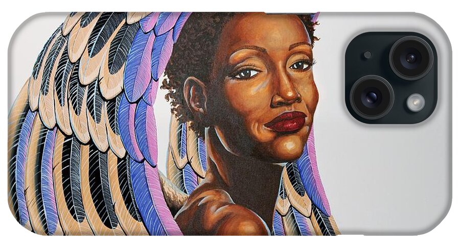 African American Female Angel With Colorful Wings. iPhone Case featuring the painting Celebration by William Roby