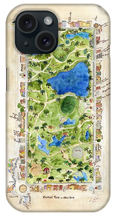 Central Park iPhone Case featuring the painting Central Park and all that Surrounds It by AFineLyne