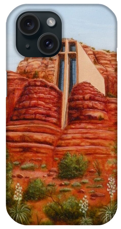Chapel iPhone Case featuring the painting Chapel of the Holy Cross by Lora Duguay