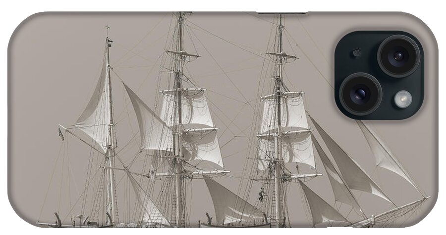 Charles W Morgan iPhone Case featuring the photograph Charles W Morgan 38th Voyage Provincetown 2014 Sepia by Darius Aniunas