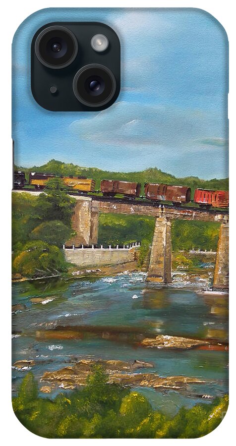 Trains iPhone Case featuring the painting Chattahoochee Choo Choo - Train on Trestle - Columbus GA by Jan Dappen