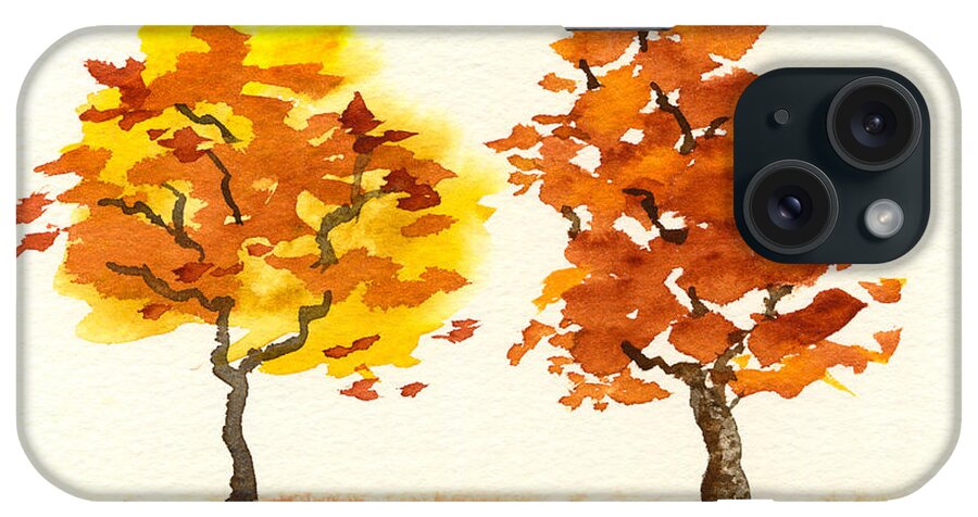 Autumn Trees iPhone Case featuring the painting Chatting Autumn Trees by Beverly Claire Kaiya