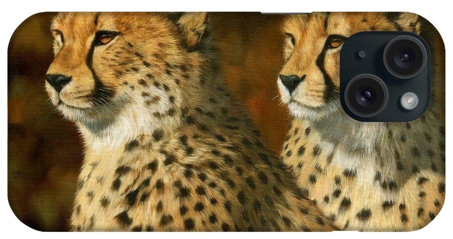 Cheetah iPhone Case featuring the painting Cheetah Brothers by David Stribbling