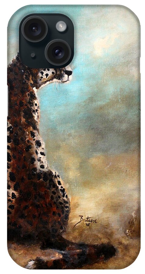 Cheetah iPhone Case featuring the painting Cheetah - The Guardian by Barbie Batson