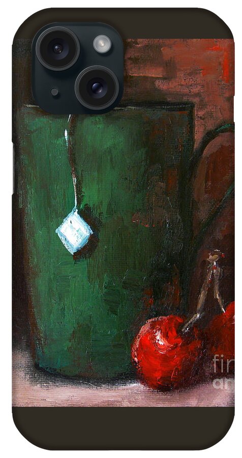 Still Life iPhone Case featuring the painting Cherry Tea in green mug painting by Patricia Awapara