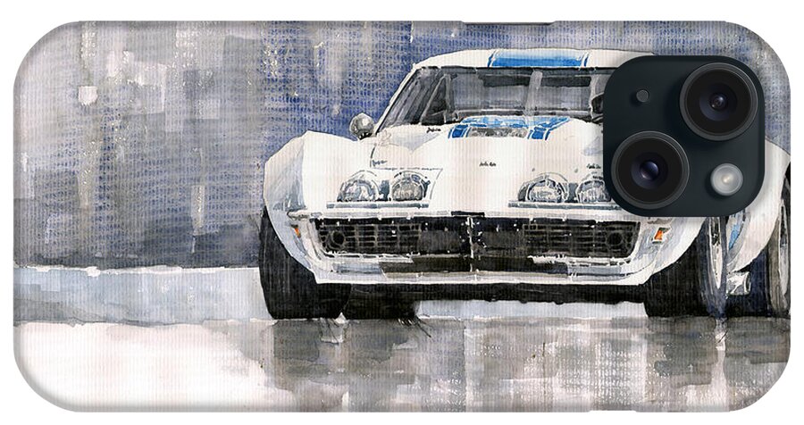 Shevchukart iPhone Case featuring the painting 1974 Chevrolet Corvette C3 by Yuriy Shevchuk