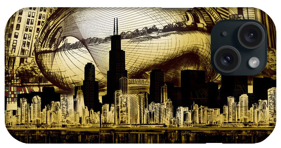 Chicago Skyline iPhone Case featuring the digital art Chicago Skyline Drawing Collage 3 by Bekim M