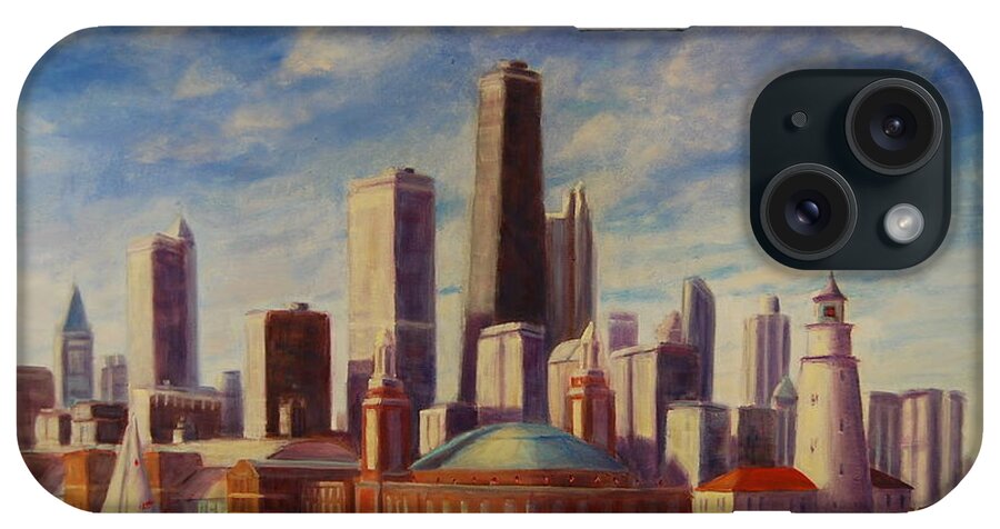 Navy Pier iPhone Case featuring the painting Chicago Skyline by Will Germino