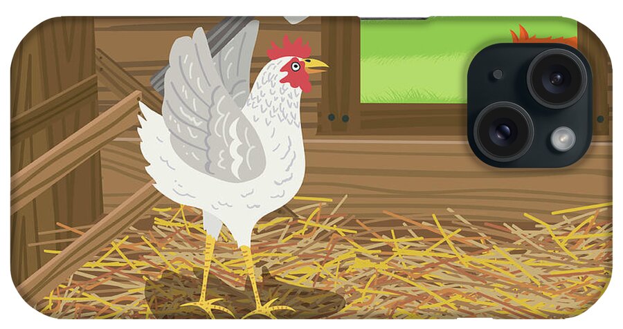 Hiding iPhone Case featuring the digital art Chicken With A Mallet Waits For A Fox by Diane Labombarbe