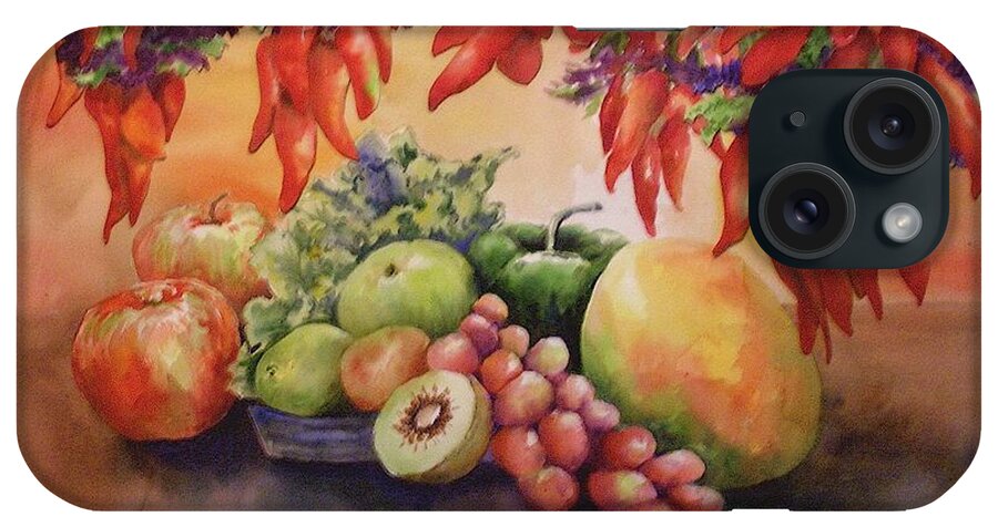 Still Life iPhone Case featuring the painting Chilli Peppers and More by Genie Morgan