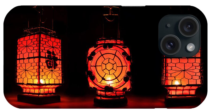 Lantern iPhone Case featuring the photograph Red chinese lanterns at night by Delphimages Photo Creations