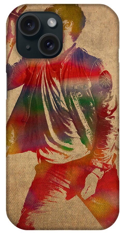 Chris iPhone Case featuring the mixed media Chris Martin Coldplay Watercolor Portrait on Worn Distressed Canvas by Design Turnpike