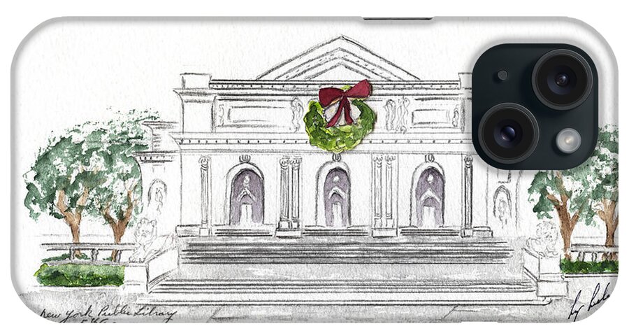 Holiday iPhone Case featuring the painting Christmas at The New York Public Library by AFineLyne