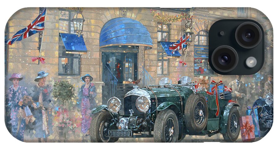 Rolls Royce iPhone Case featuring the painting Christmas at the Ritz by Peter Miller