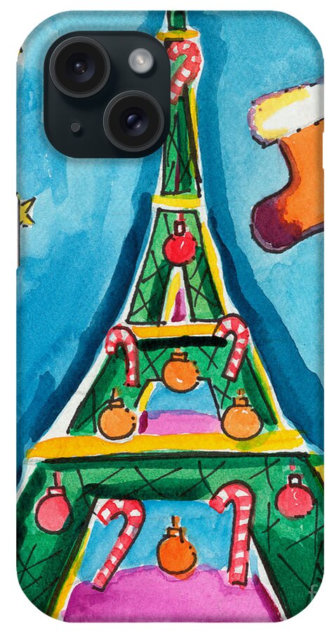 Christmas iPhone Case featuring the painting Christmas Eiffel Tower Painting by Robyn Saunders