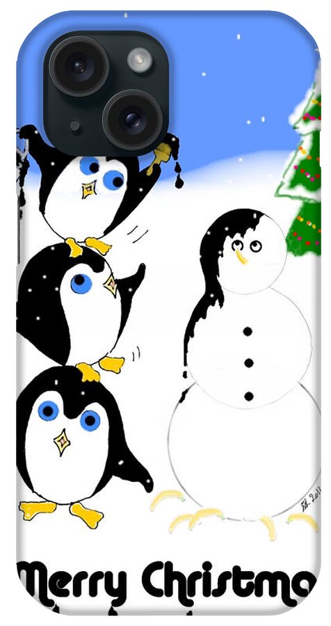 Penguins iPhone Case featuring the digital art Christmas Penguins by Stephanie Grant