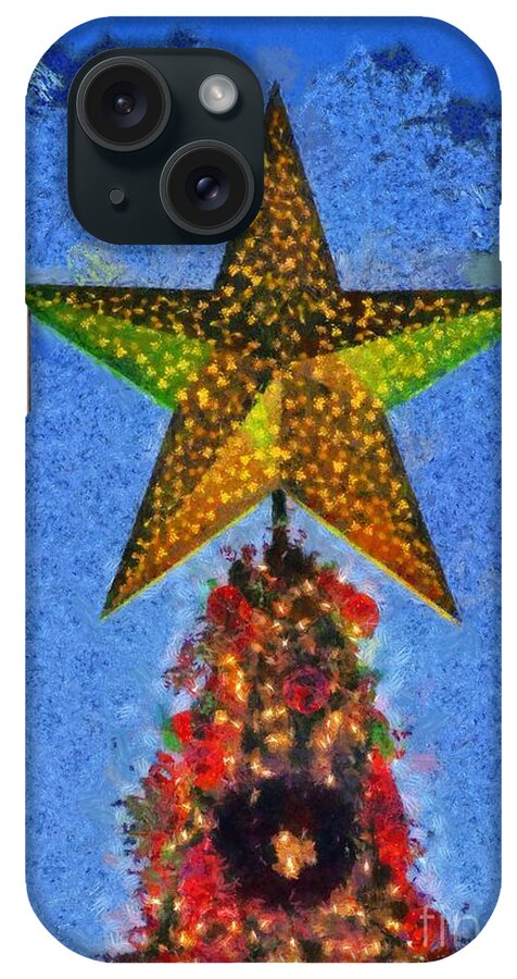 Christmas iPhone Case featuring the painting Christmas tree by dusk time by George Atsametakis