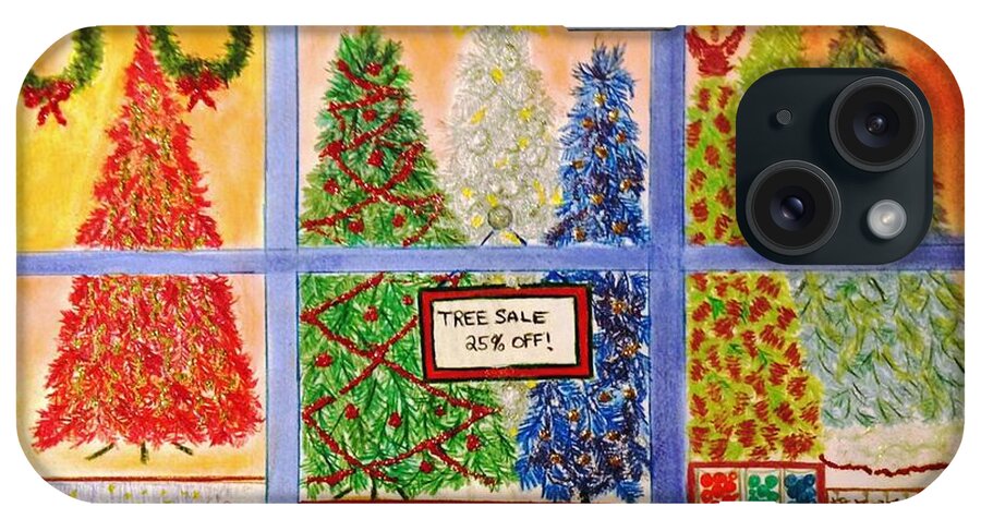 Window Display iPhone Case featuring the pastel Christmas Tree Sale by Renee Michelle Wenker