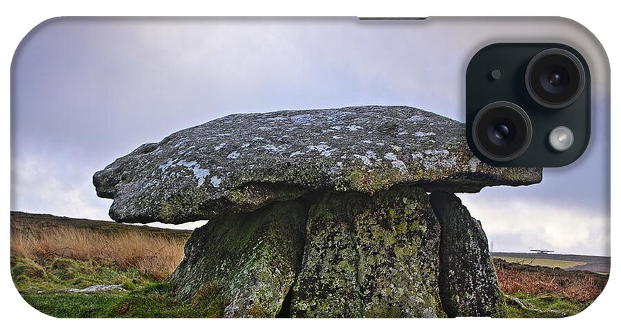 Quoit iPhone Case featuring the photograph Chun Quoit an ancient burial chamber on the moors of Cornwall by Tony Mills