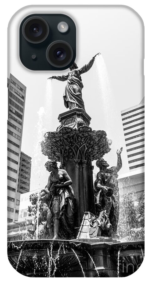 2012 iPhone Case featuring the photograph Cincinnati Fountain Black and White Picture by Paul Velgos
