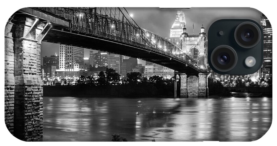 Cincinnati Skyline iPhone Case featuring the photograph Cincinnati Skyline - John Roebling Bridge and Ohio River by Gregory Ballos