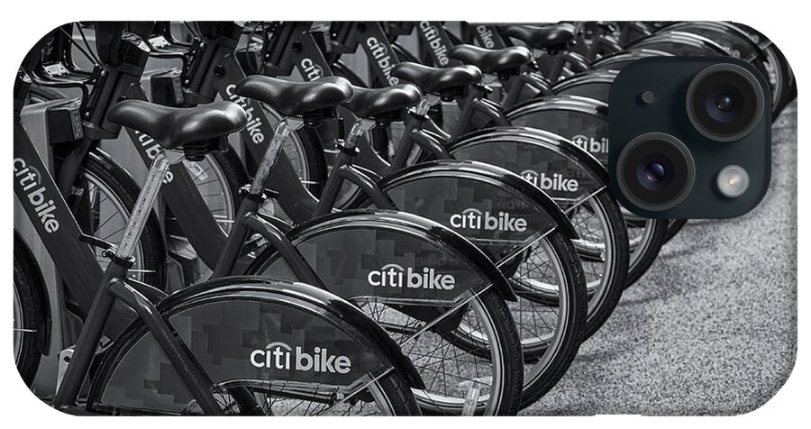 B&w iPhone Case featuring the photograph Citi Bikes BW by Susan Candelario