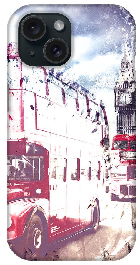 British iPhone Case featuring the photograph City-Art LONDON Red Buses on Westminster Bridge by Melanie Viola