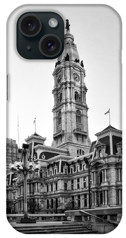 City iPhone Case featuring the photograph City Hall from the Subway Steps in Black and White by Bill Cannon