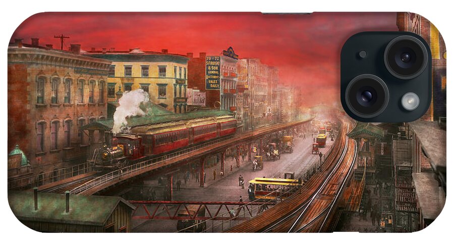 Self iPhone Case featuring the photograph City - NY - Rush hour traffic - 1900 by Mike Savad