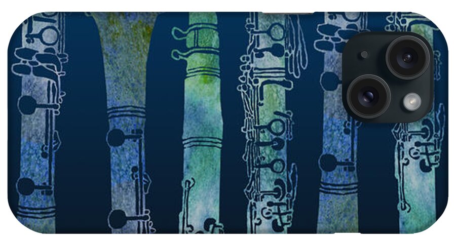 A Watercolor Collage Of Clarinet Pieces. iPhone Case featuring the mixed media Clarinet Blues by Jenny Armitage