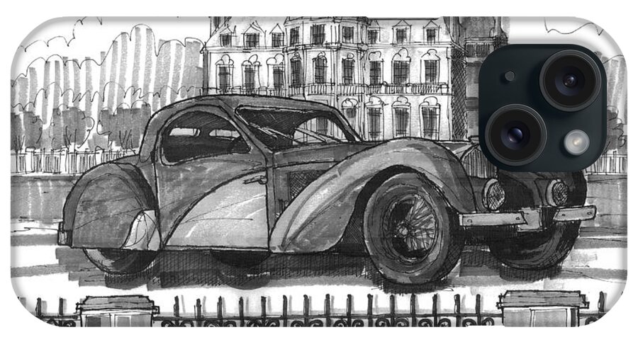 Classic Auto iPhone Case featuring the drawing Classic Auto with Chateau by Richard Wambach