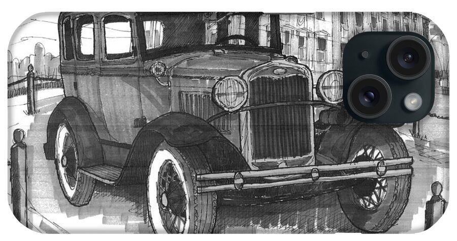 Classic Auto iPhone Case featuring the drawing Classic Auto with Mills Mansion by Richard Wambach