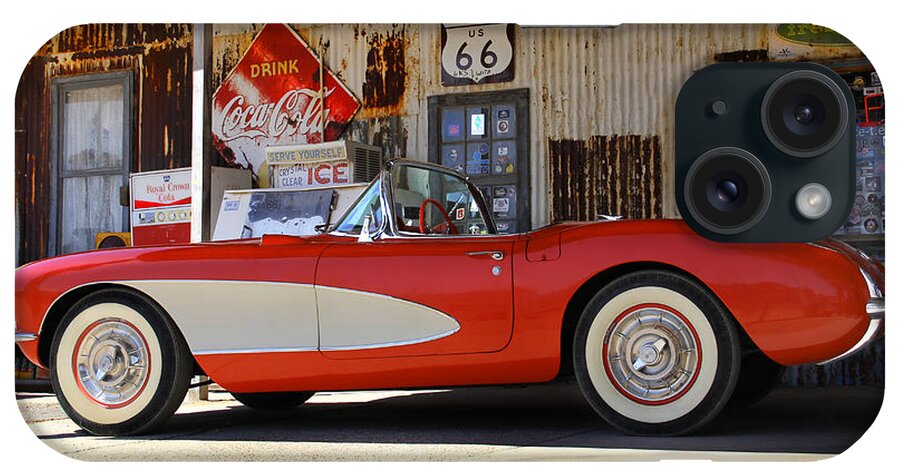 Corvette iPhone Case featuring the photograph Classic Corvette on Route 66 by Mike McGlothlen