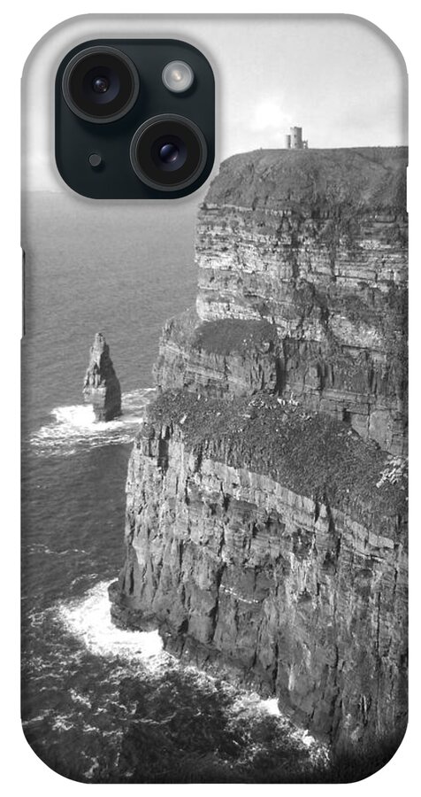O'brien's Tower iPhone Case featuring the photograph Cliffs of Moher - O'Brien's Tower B n W by Richard Andrews