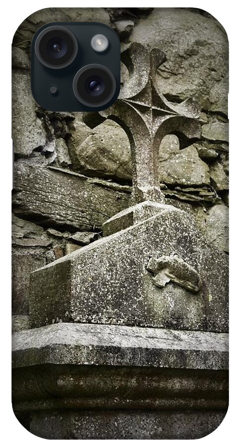 Jerpoint Abbey iPhone Case featuring the photograph Cloister Cross at Jerpoint Abbey by Nadalyn Larsen