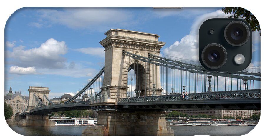 Budapest iPhone Case featuring the photograph Clouds Sky Water and Bridge by Caroline Stella