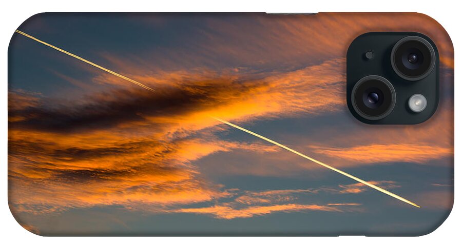 Airplane iPhone Case featuring the photograph Cloudy Evening Sky With Airplane by Andreas Berthold