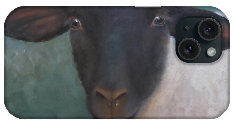 Lamb iPhone Case featuring the painting Clyde - A Suffolk Lamb Painting by Cheri Wollenberg