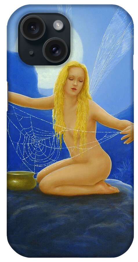Cobweb iPhone Case featuring the painting Cobweb the dew collector by John Silver