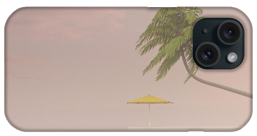 Tranquility iPhone Case featuring the digital art Coconut Palm And Sunshade In Haze, 3d by Westend61