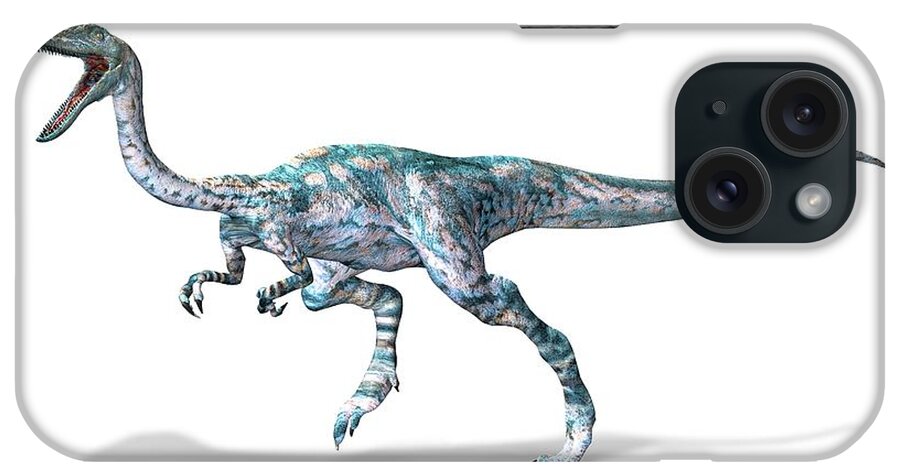 White Background iPhone Case featuring the digital art Coelophysis Dinosaur, Artwork by Leonello Calvetti
